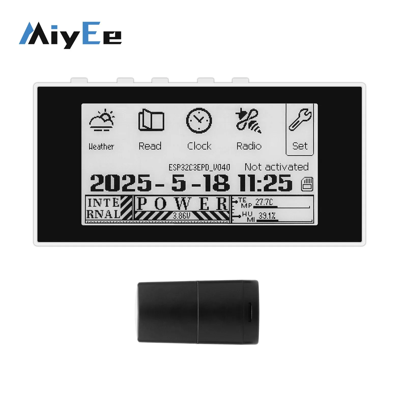 HAMGEEK RW01 Mini E-Ink Reader E-Book Reader (Black/White Panel) for Weather Clock Image Viewing Alarm TXT & EPUB Files