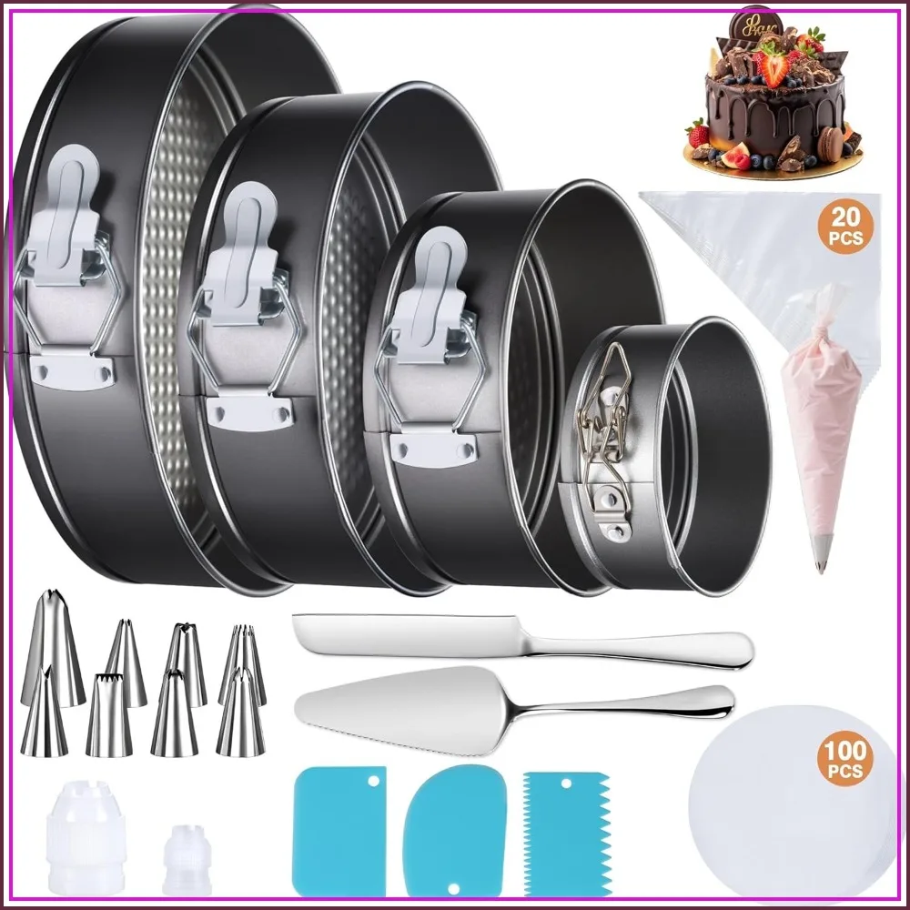 

139PCS Springform Cake Pan Set - 4 Non-stick Pans (4/7/9/10-Inch) + Decorating Supplies