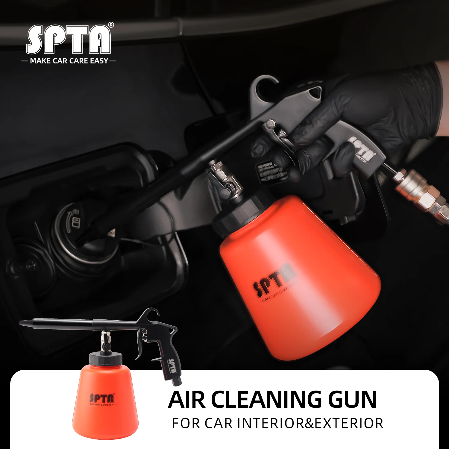 SPTA Long Spout Air High Pressure Foam Gun for Car Detailing Wash Interior Exterior Cleaning Tornado Tool