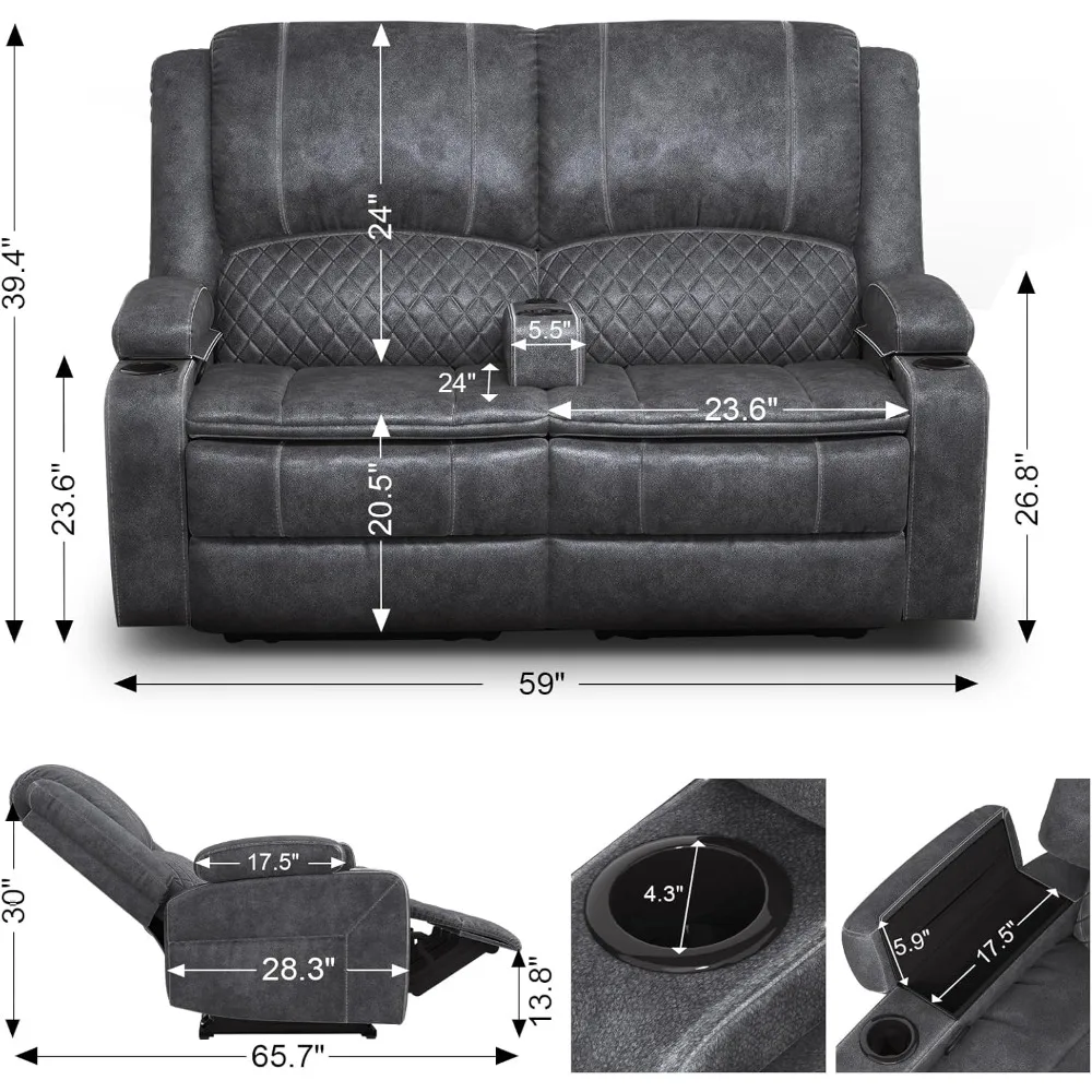 Loveseat Recliner Sofa, Manual Reclining Loveseat with Removable Armrest, Dutch Velvet Recliner Loveseat for Adults