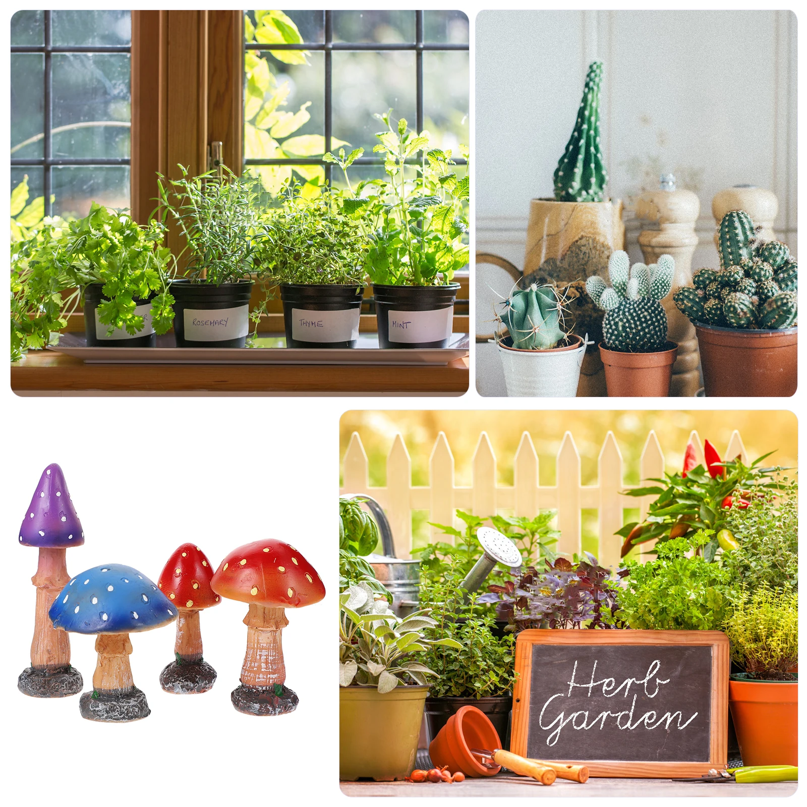 

4Pcs Mushroom Ornament Resin Craft Mixed Color Durable Waterproof for Garden Flowerpot Desktop Succulent Decoration Mini