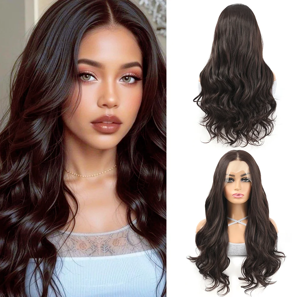 

13x4 Body Wave Lace Front Wigs Synthetic Frontal Wigs Brown Blonde Lace Front Wigs 26Inch