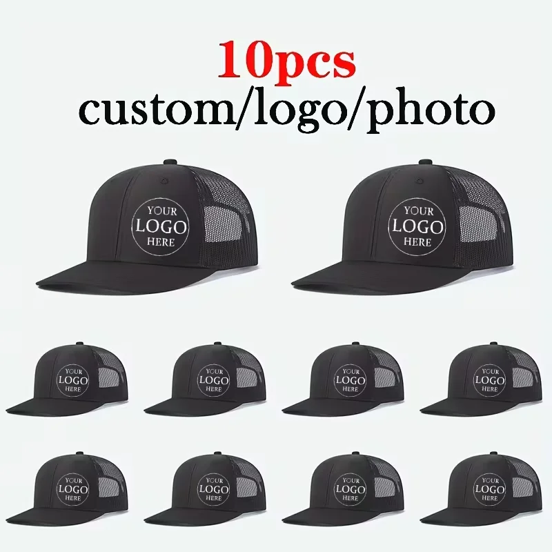 Custom Print Logo10pcs Mesh Trucker Hats Outdoor Snapback Dad Hat Hip Hop Men Women Adjustable Boys Girls Baseball Caps
