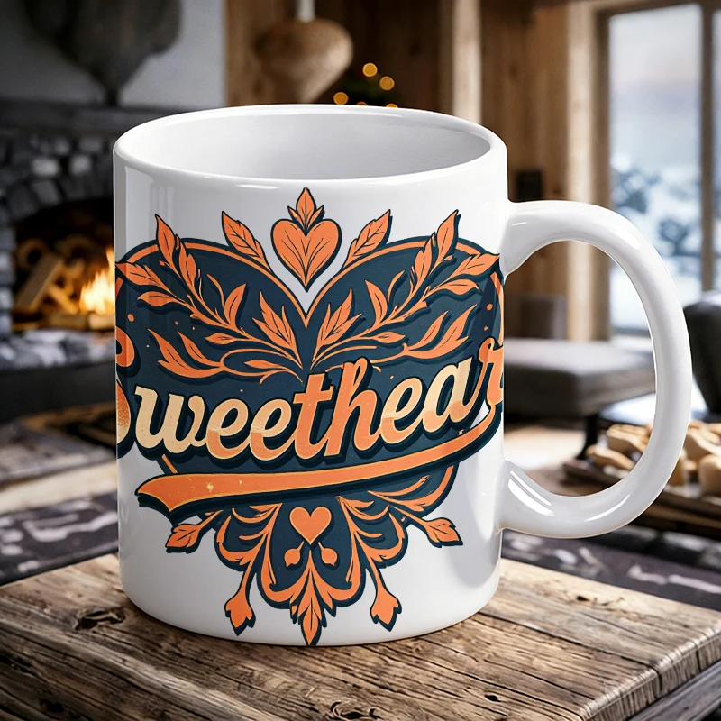 

1PCS “Sweetheart” cursive ceramic cup with handle, creative coffee cup, milk cup, office tea cup, drinking cup, fade-resistant