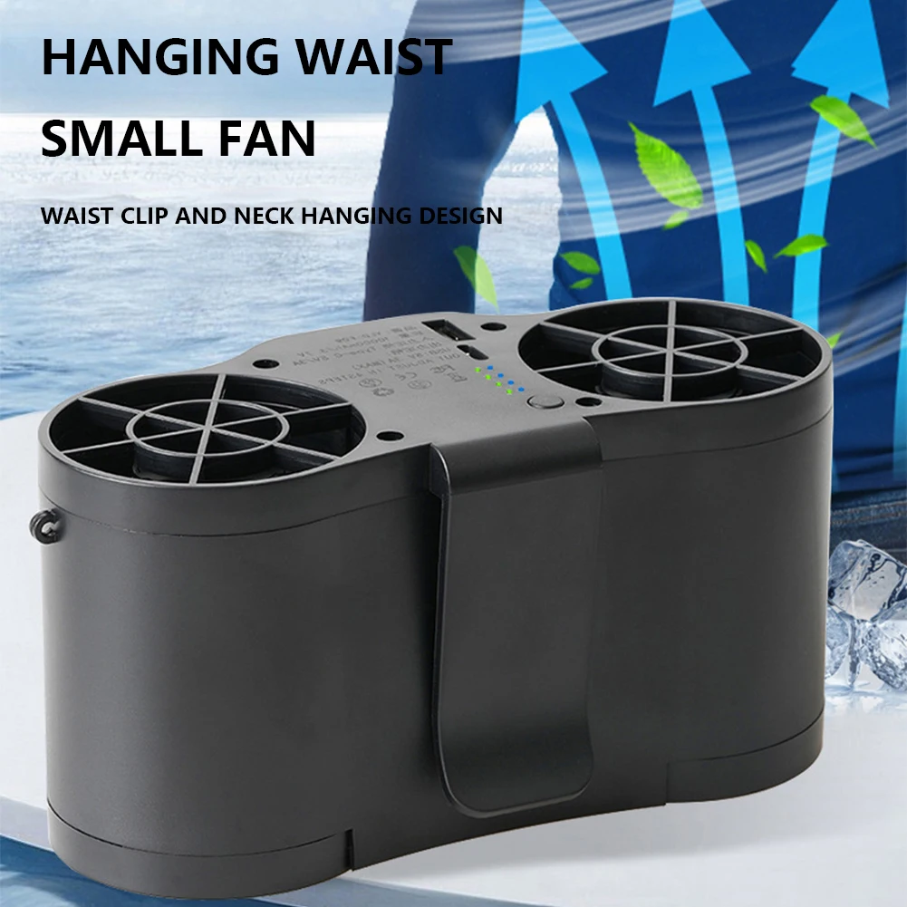 Portable Personal Hanging Waist Fan 4 Speed 20000mAh Electric Fan Cooler Dual Air Outlet Hanging Neck Fan Mini Air Conditioner