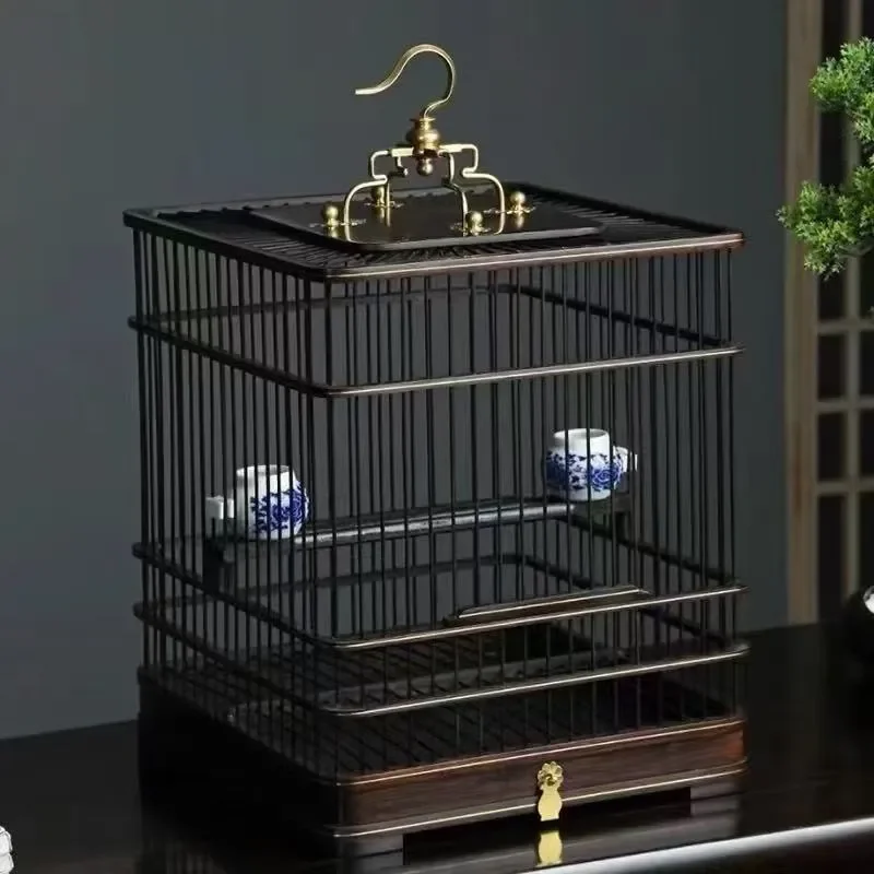 Premium Red Sandalwood Bird Cage with Drawer Square Design Natural Wood Branch Perch for Small Parrots Canaries Home Decor