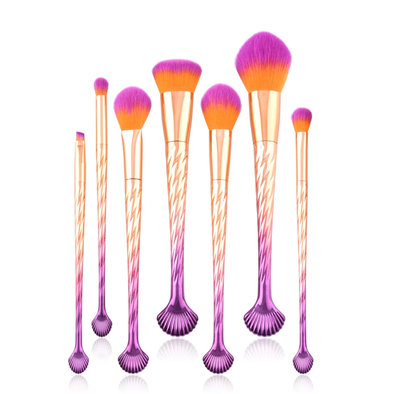 7 pcs/Set Gradient shell-handle soft and good resilience handle fashion color matching brush set for face eye