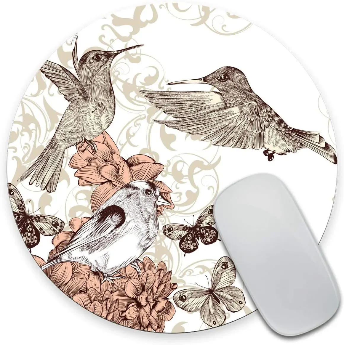 

Hummingbird Round Mouse Pad Vintage Style Artwork with Birds Butterflies Round Non-Slip Rubber Mousepad 7.9 x 7.9 x 0.12 Inch