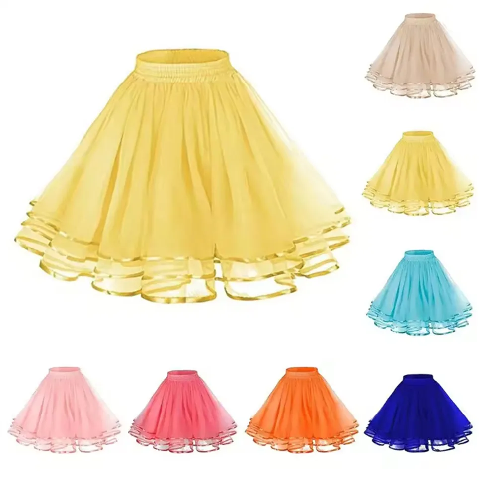 

Hot Women Petticoat Tutu Underskirts Crinoline 50's 3 Layers Ribbon Gauze Tulle Skirt Vintage Wedding Bridal Slips Rockabilly