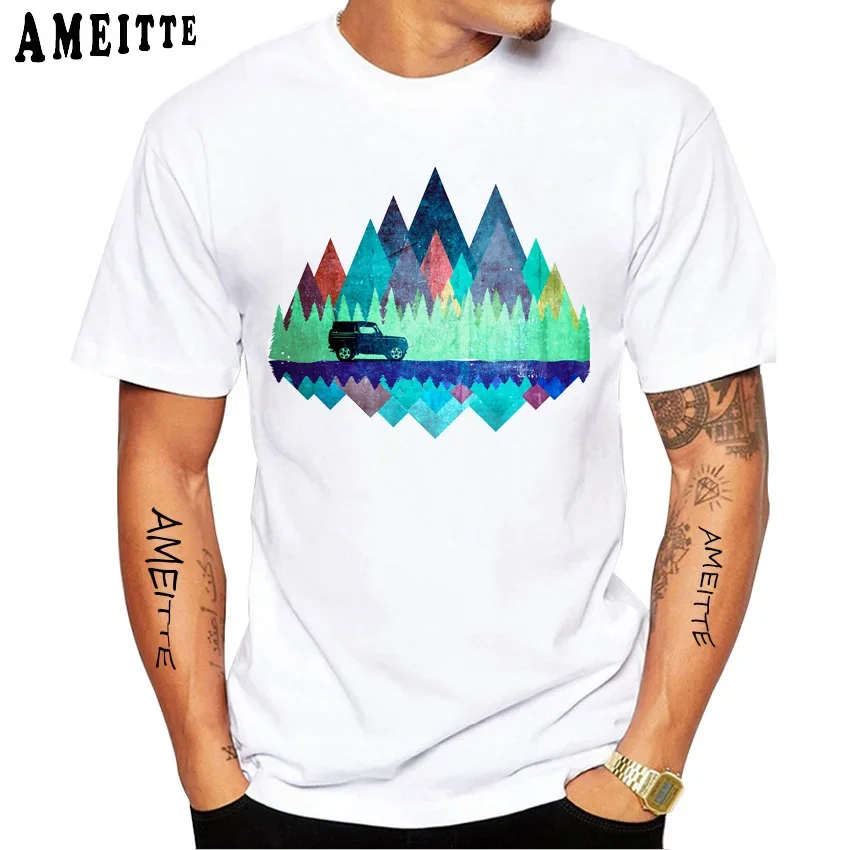 SUV Car Expedition Mountain Sport T-Shirt Summer Men Short Sleeve Natural Geometry Art White Casual Tops Hip Hop Boy Tees