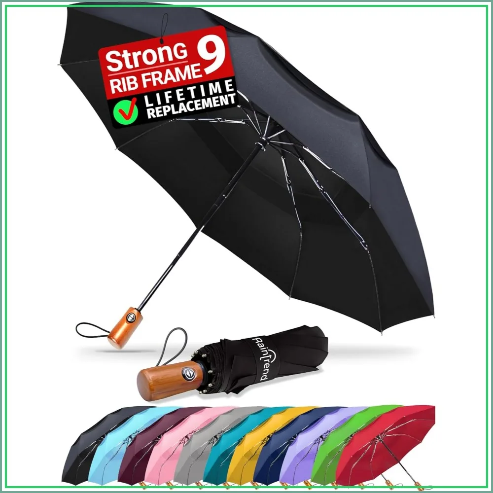 Windproof Travel Umbrella for Rain, Automatic Open, 10% Bigger Canopy, Compact Folding for Backpack or Purse