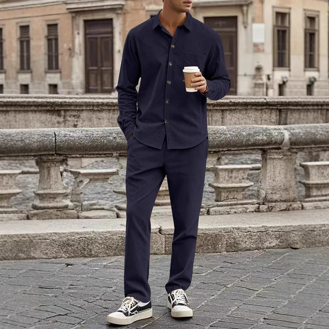 2026 Herbst Herren Cord Zweiteiler Set: Reihenverschluss-Cardigan & Langarmhemd – Lässiges, vielseitiges Streetwear-Mode-Outfit – Detail 36
