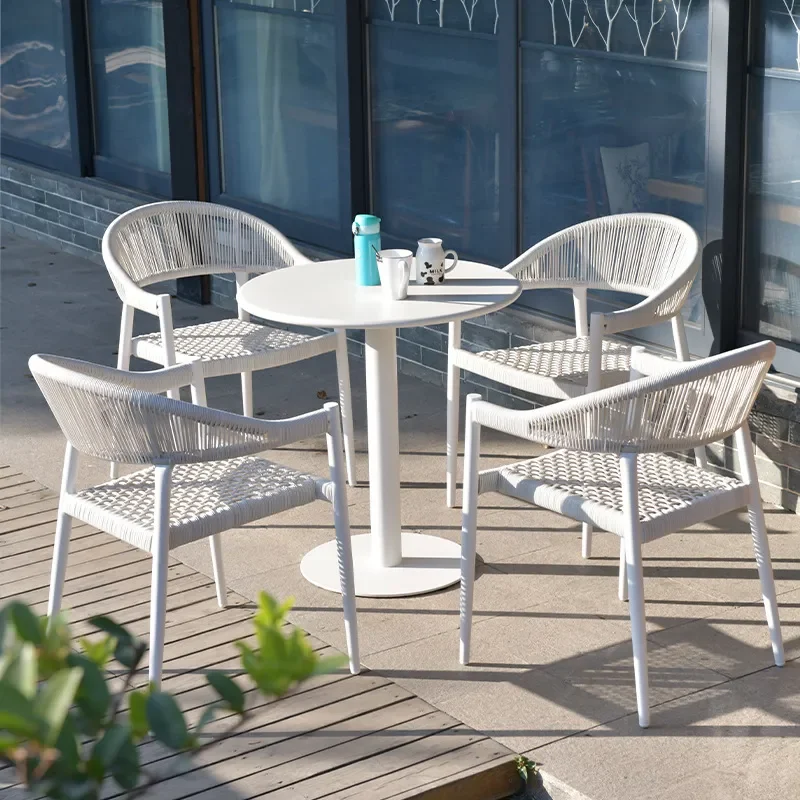 Modern Outdoor Rock Slab Long Table and Rattan Chair Set for Balcony Courtyard Villa Garden Bar Leisure