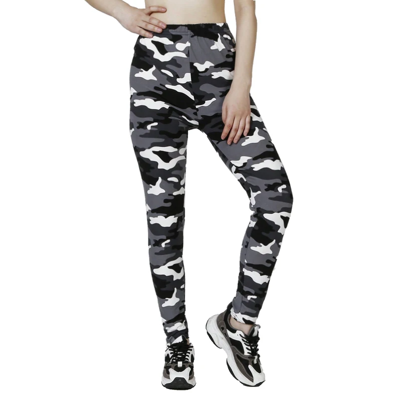 Camouflage Print White Gray Women Blazer Leggings High Elastic Slim fit Tight Cropped Pants