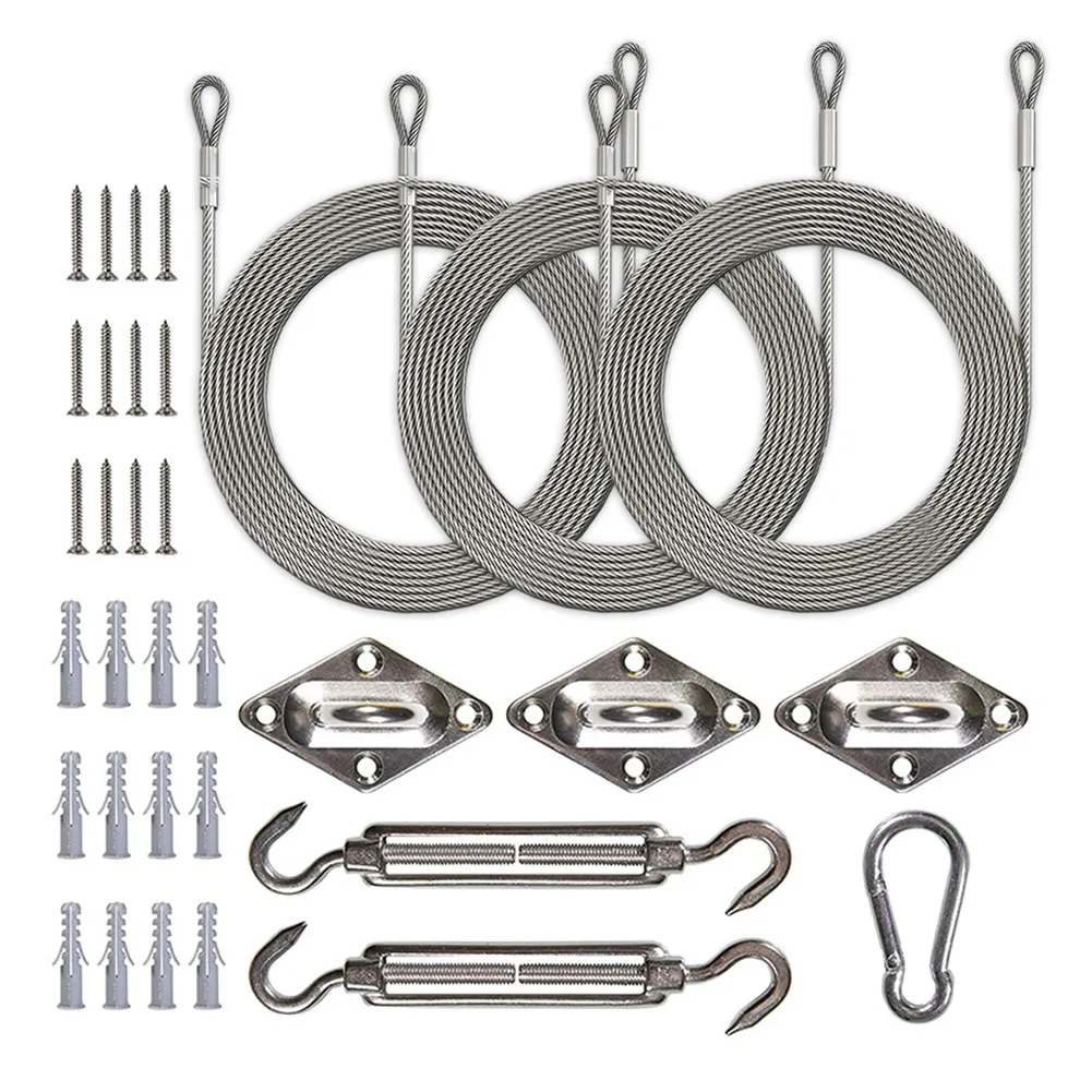 

Комплект крепежных деталей 1 комплект 3,6 м Проволочный Трос 304 нержавеющая сталь 44 шт. 6 мм Прочный затеняющий парус серебристый прочный