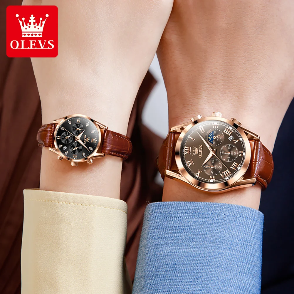 OLEVS-Montre à quartz étanche pour hommes et femmes, montres de couple, calendrier Shoous, date, horloge de luxe, mode diamant