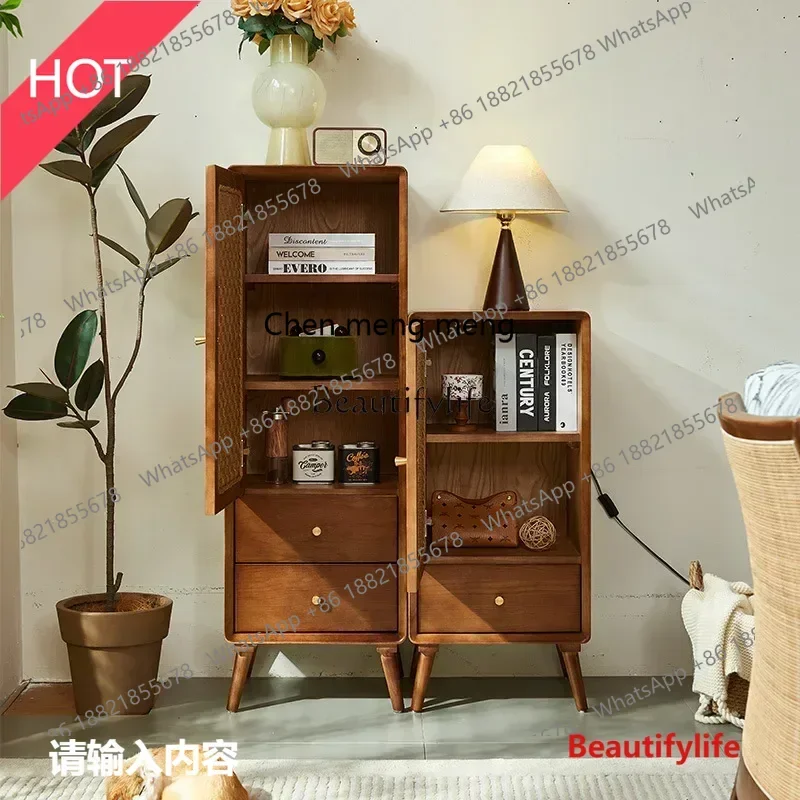 

style Nordic solid wood retro wabi wind locker multi-functional high and low homestay rattan storage cabinet ss 8617