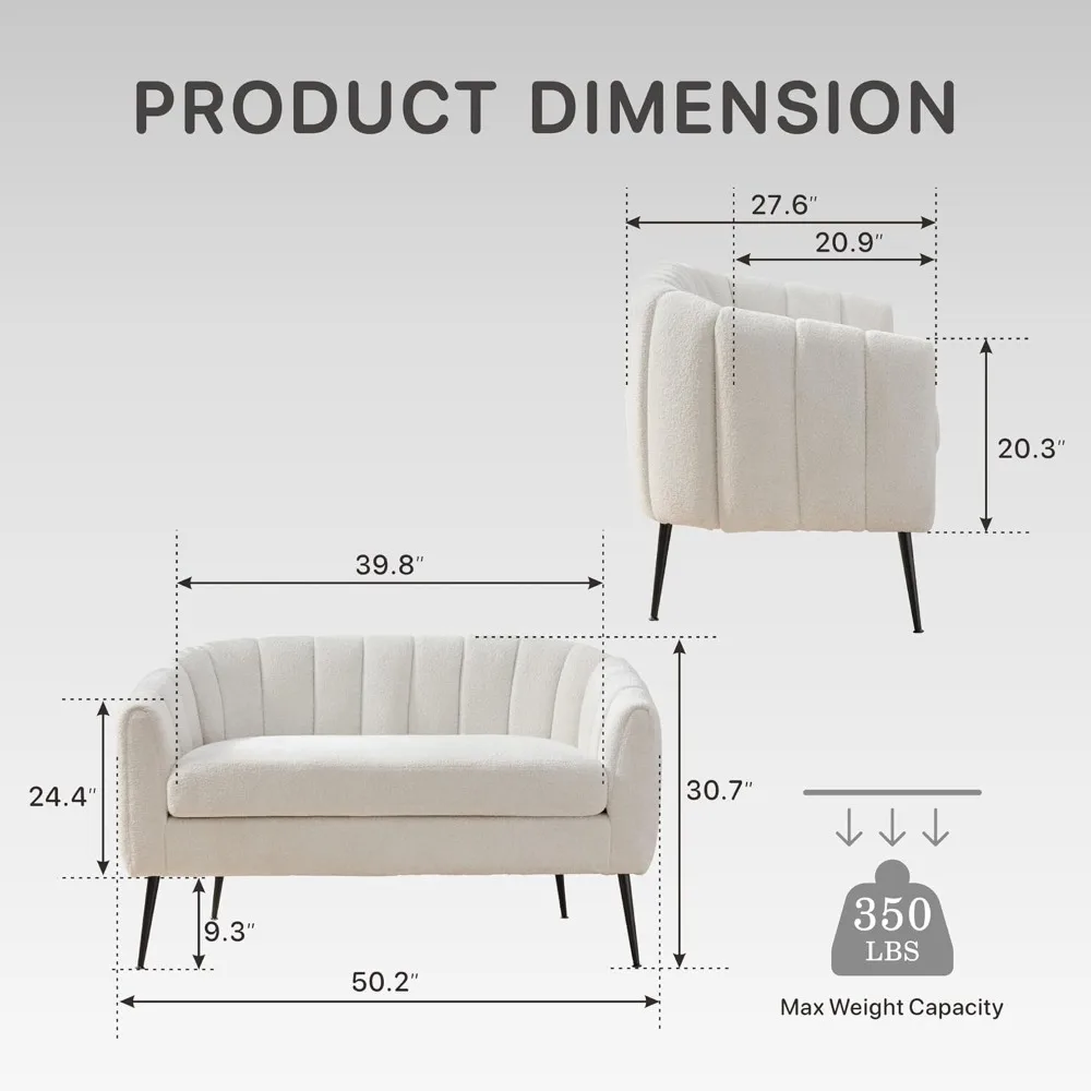 أريكة شيربا بوكل الحديثة ذات المقعدين مع أرجل معدنية، أريكة منجدة مريحة لهجة غرفة المعيشة الصغيرة #2