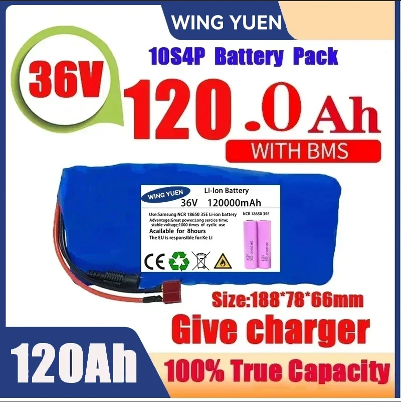 

Original 36V battery 10S4P120Ah battery pack 500W high-power battery 42V 120000mAh electric power lithium battery BMS+42V2A char