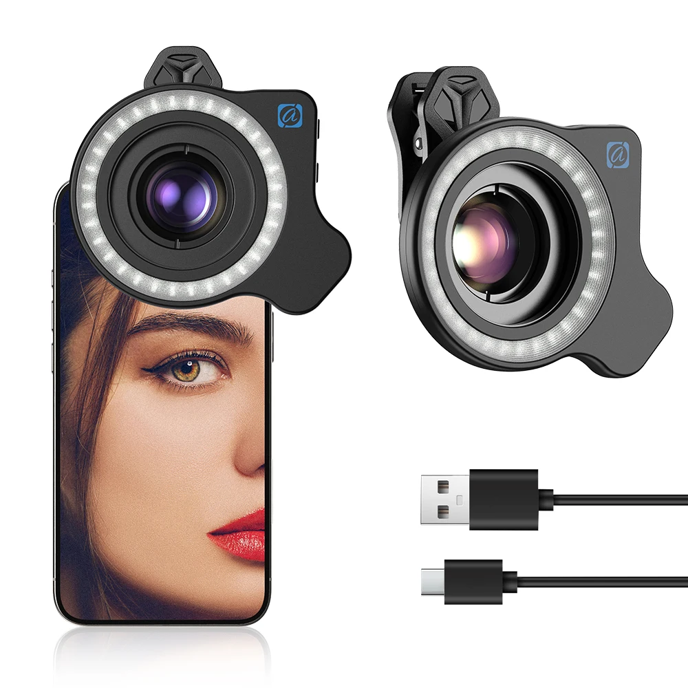 APEXEL nouvelle lumière de remplissage d'objectif Macro, anneau lumineux d'objectif d'appareil photo avec haute puissance + 45 Modes d'éclairage pour la photographie d'objectif Macro APEXEL