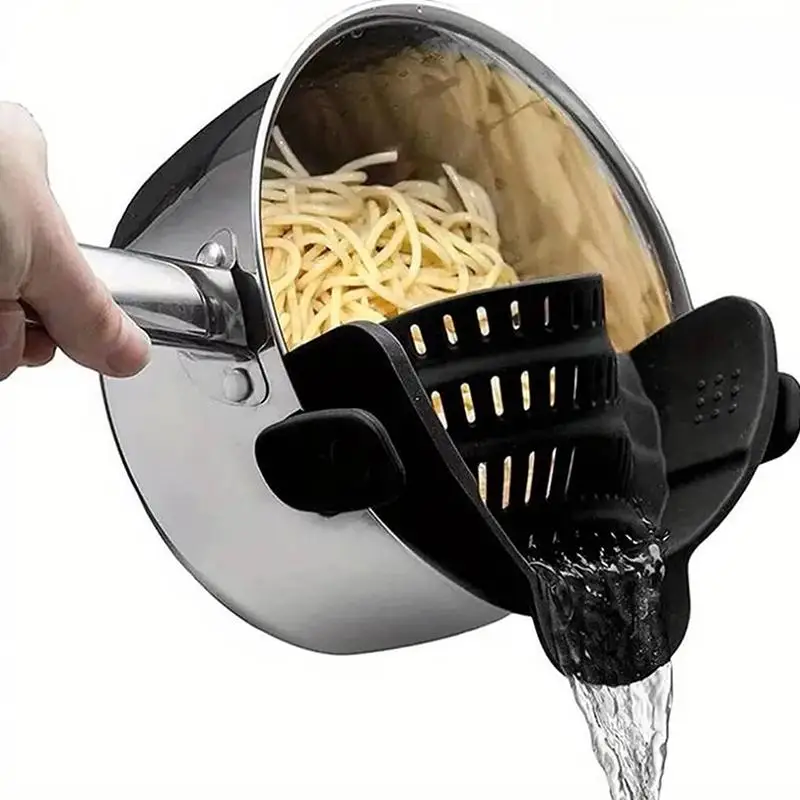 

1PC Adjustable Silicone Clip On Strainer For Pots Pot Strainer Kitchen Pot Strainer Handheld Drainer For Noodles Pasta