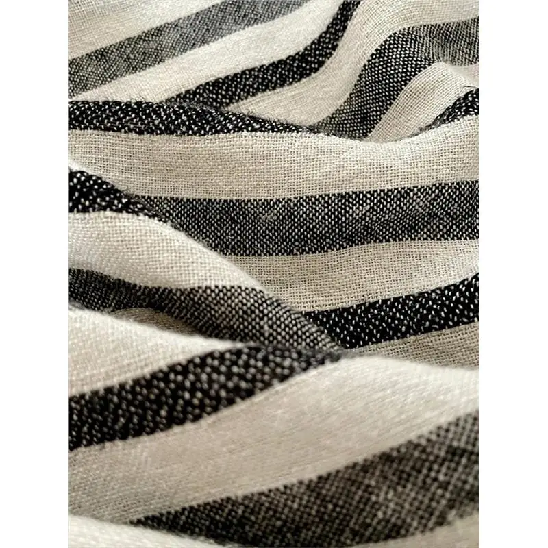 กางเกงขายาวเอวสูงทรงหลวมลายทางผ้าฝ้ายลินินสำหรับผู้หญิงใส่สบายๆ ทรงตรงแบบหลวมๆ เหมาะสำหรับฤดูร้อน