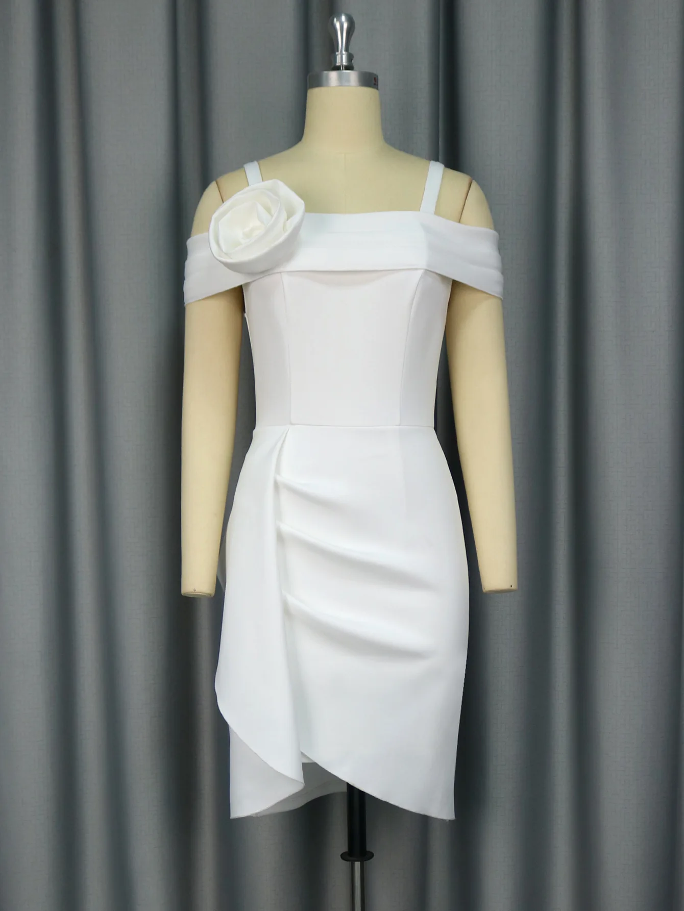 Am 050112 Trendy Floral Decorated Dress Party Banquet Off-shoulder Bodycon Dress Silk 2025 Summer Dress Robe Vestido Women