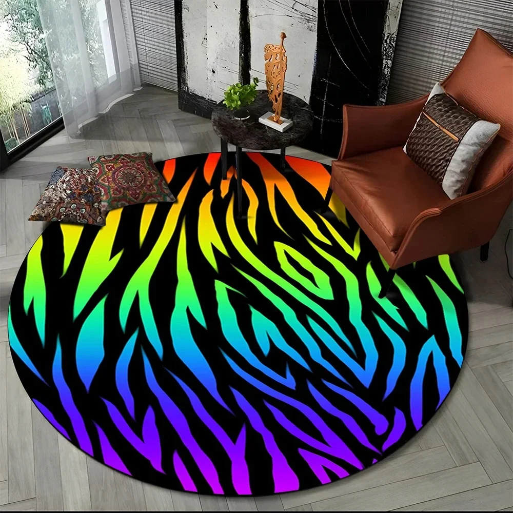 Pink Zebra Stripe Print Round Rug Animal Skin Patterns Circle Carpet Home Living Room Bedroom Dorm Decor Floor Mat Chair Mat view 6