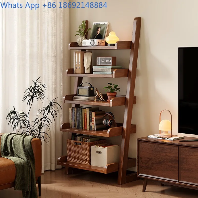 

Floor-standing Storage Rack Wall-mounted Ladder-shaped Organizer Beside TV Cabinet Display Light Luxury Vintage Style Bookcase