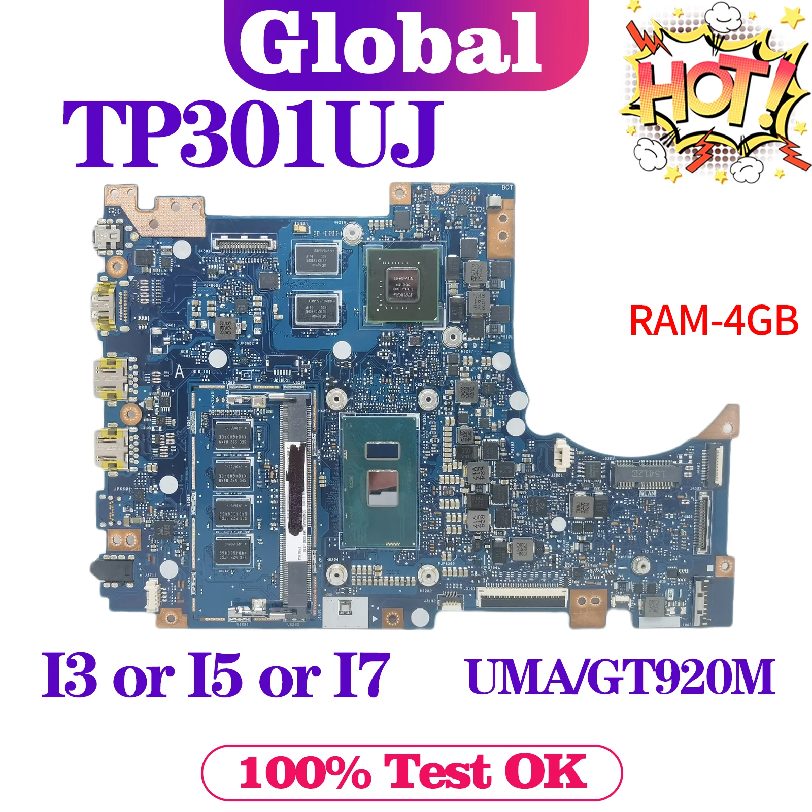 kefu notebook mainboard para asus vivobook flip placa mae laptop i3 i5 i7 4gb de ram uma gt920m tp301uj tp301ua tp303ua 01