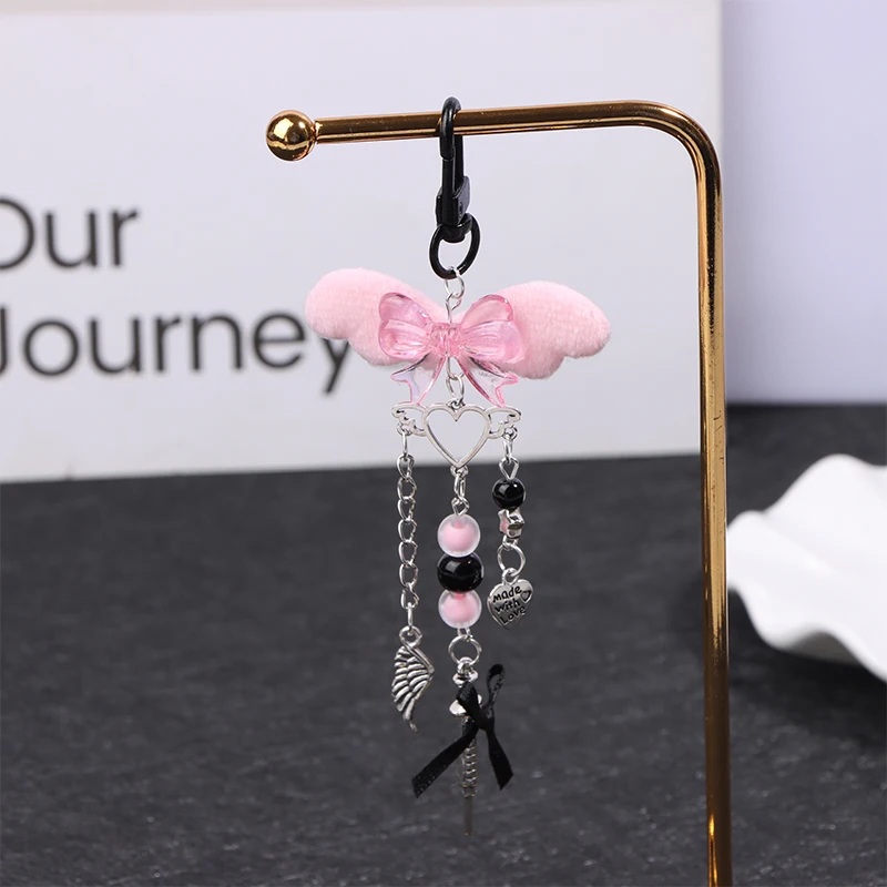 Y2k Pink Wings Phone Chain Dolphin Star Keychain Sweet Cool Beaded Earphone Case Pendant Bag Decor Car Keyring