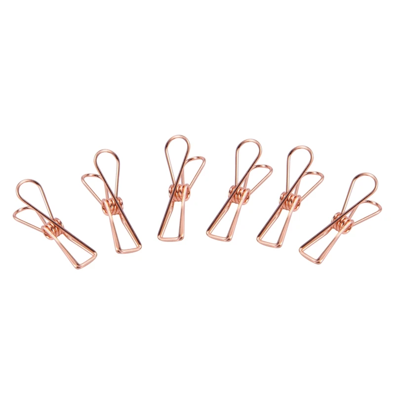 Pack Of 25 Rose Gold Small Metal Clips - Multi-Purpose Clothesline Utility Clips