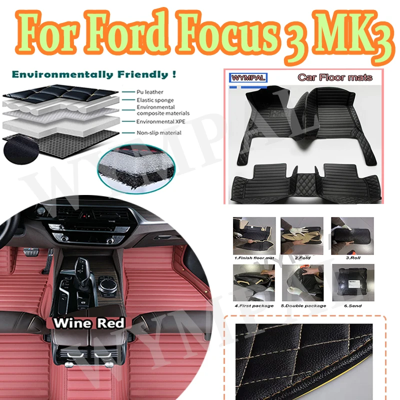 

Luxury Customized Leather Car Floor Mat For Ford Focus 3 MK3 2014 2015 2016 2017 Protect Artificial Vehicle's Interior pads
