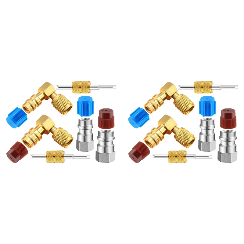 

Комплект адаптеров для переоборудования фитинга переменного тока AAAF 2X R12 на R134A, клапан быстрого соединения A/C 90 ° Адаптер для модернизации порта высокого/низкого давления