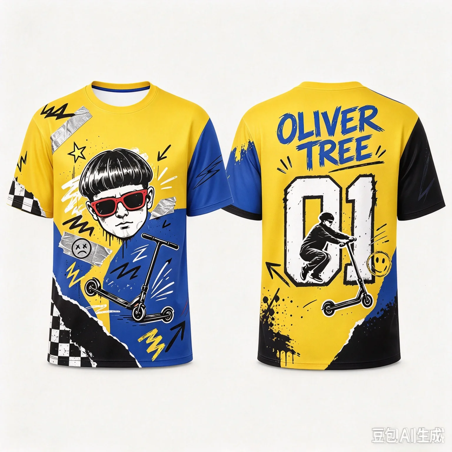 2026 New Oliver Tree 01 Graffiti Scooter Graphic T Shirt Blue Pink Short Sleeve Concert Tour Fan Tee Men Women Streetwear KID