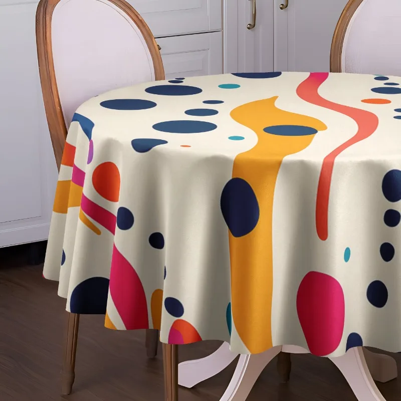 One colorful round tablecloth, 60 inches in size, featuring democratic geometric design, with a retro style.zyc