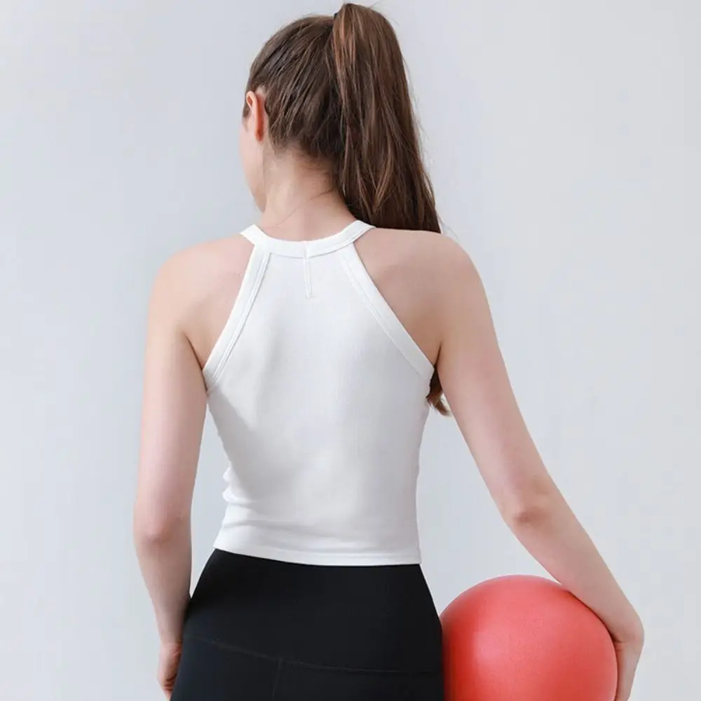 قميص قصير ناعم بدون أكمام ملابس شاطئ برقبة دائرية مع وسادات فتاة حارة نمط الحمالات سليم المحاصيل الأعلى النساء السفر