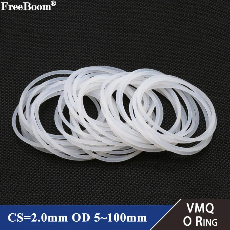 10/50pcs VMQ Silicone Ring Gasket CS 2mm OD 5 ~ 100mm Food Grade Waterproof Washer Rubber Silicone Gasket Rubber O-ring White