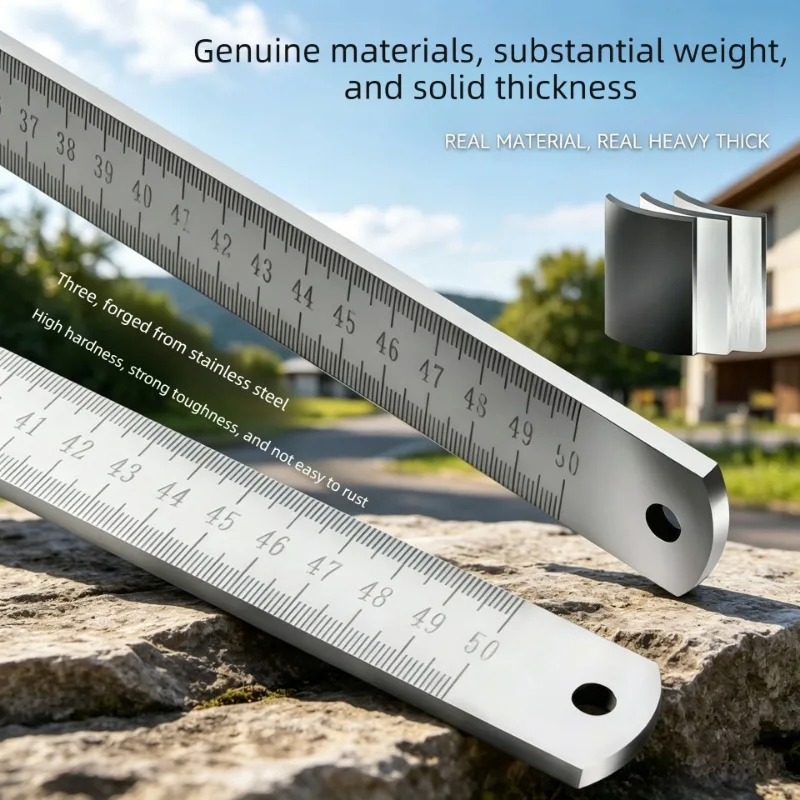 Engineered for Emergencies: 50cm Stainless Steel Ruler with Hardened Tip for Measurement & Window-Breaking