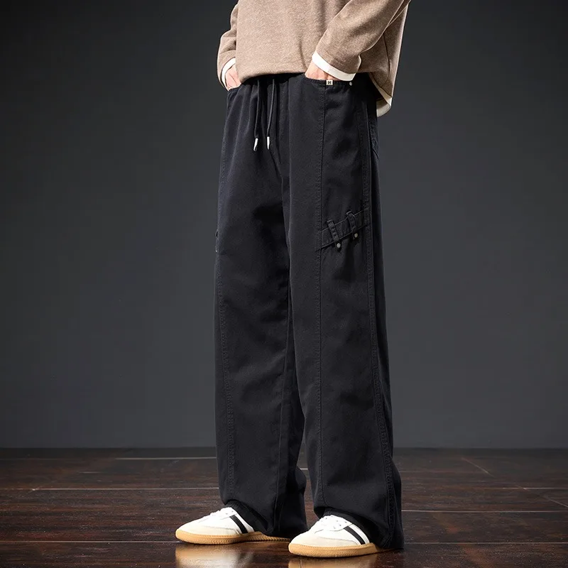 

Youth Casual Straight Leg Workwear Pants Men's Loose Fit American High Street Deconstructed Design Spor Polyester Fiber