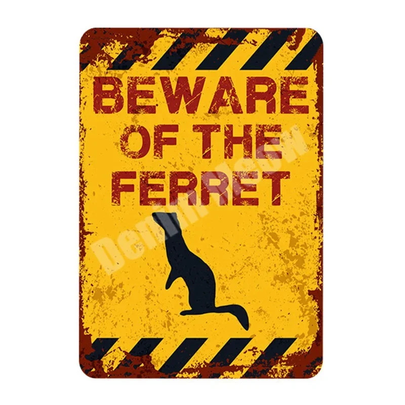 BEWARE OF THE Ferret Vintage Metal Sign, Yard, Zoo, Farm Animal Decor, Elephant, Fox, Dog, Horse Wall Art Poster, 20x30cm