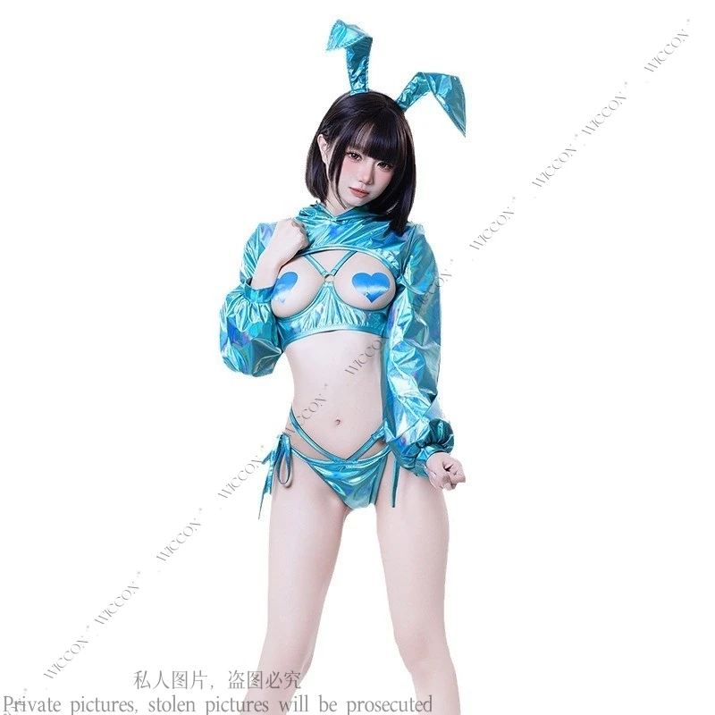 بدلة ليزر للفتيات من CosplayBunny مع صدر أزرق وردي وأخضر لعب الأدوار مثير للبالغين والنساء والرجال ومهرجانات حفلات الهالوين مجموعة فتاة الأرنب