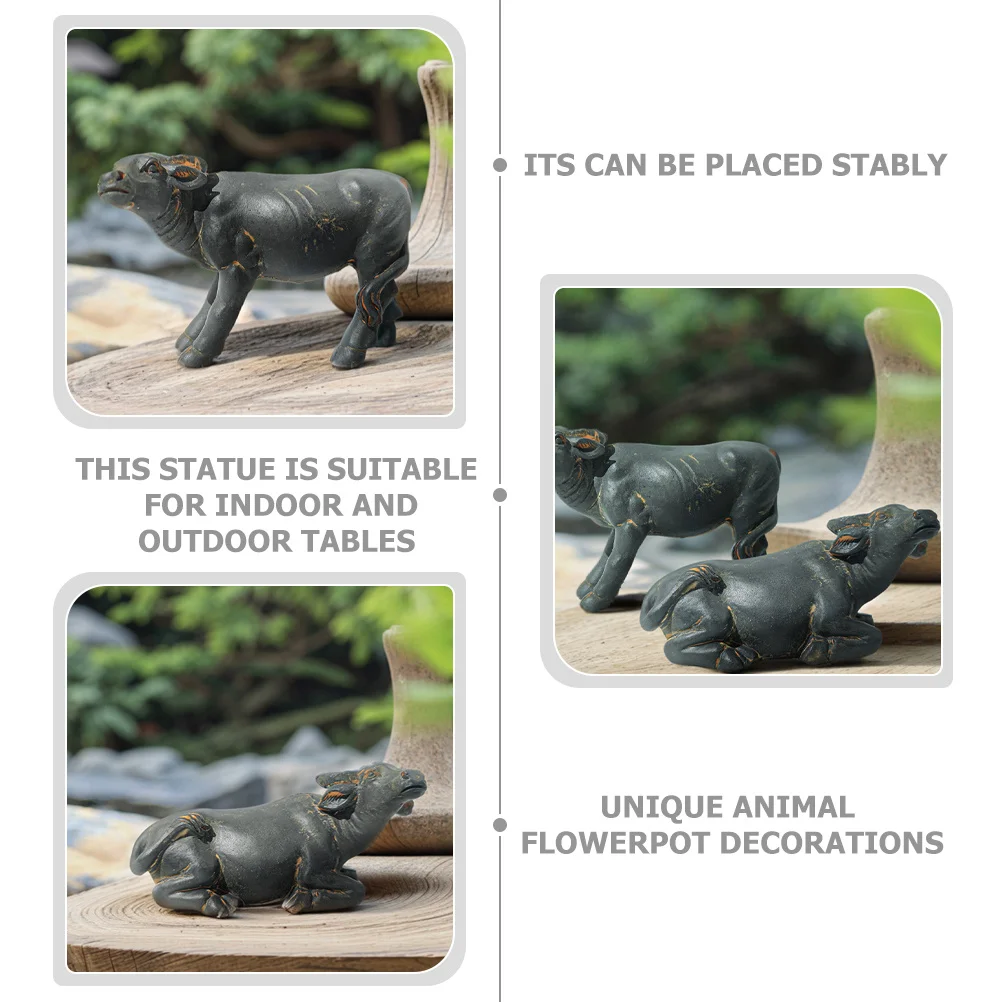 

2Pcs Buffalo Figure Resin Buffalo Sculpture Garden Decoration Home Ornament Lawn Patio Table Decor Garden Decor