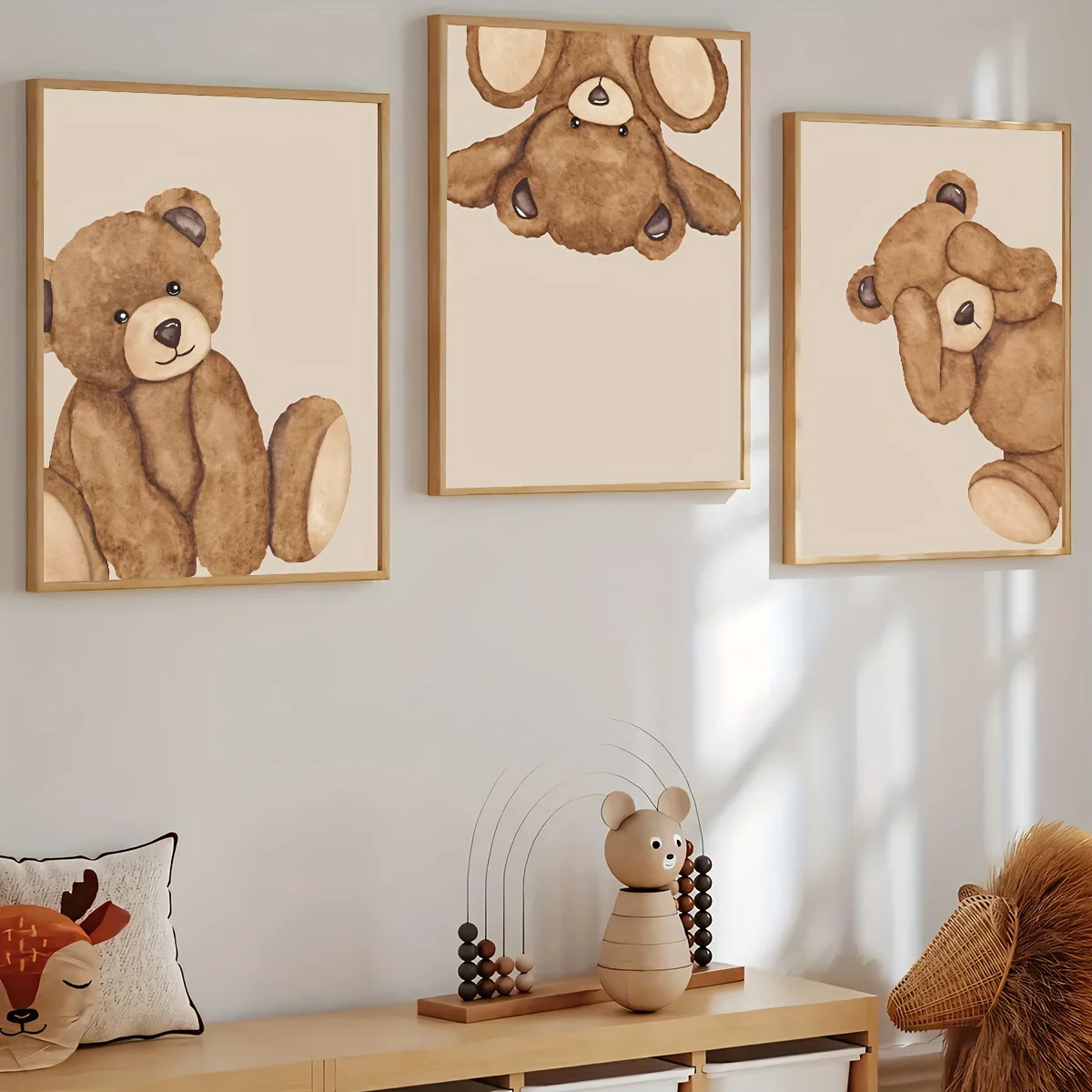 3 Stück/Set rahmenlose Leinwandbilder, niedlicher brauner Bär, Leinwanddruck, Poster, Cartoon-Tier, abstrakte Kunstdrucke, Wohnzimmer, Kinderzimmer, W