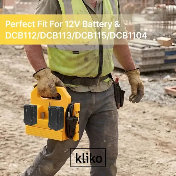 Wall Mount Caddy Power Tool Storage Holder Compatible with DEWALT 12V Battery Charger DCB112 DCB113 DCB115 DCB1104, Garage Works