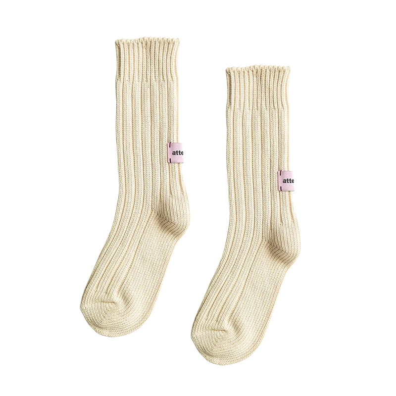 Mid-Calf Length Socks Cotton Solid Color Retro Pink Label Thick Knitted for Men and Women Same Style Four Seasons Universal 2Pcs