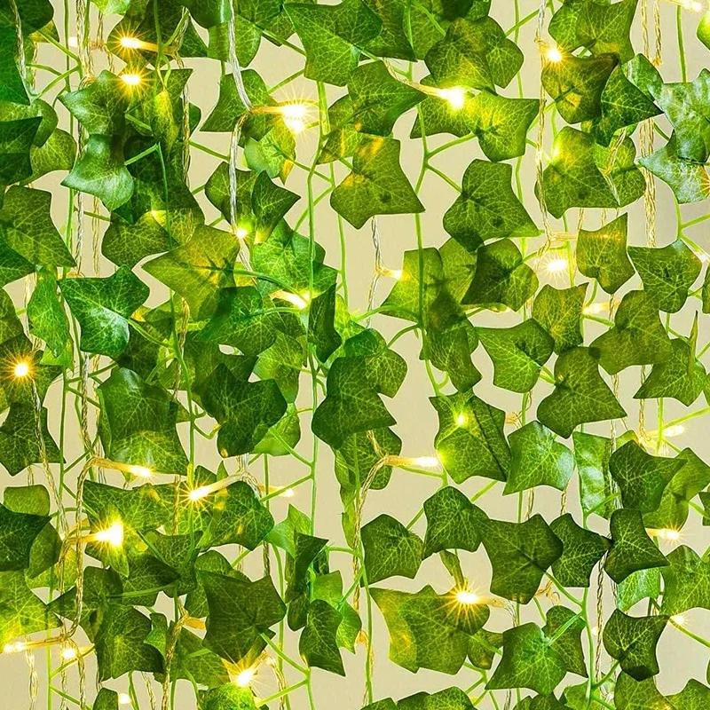 Artificial Green Ivy Leaf With Fairy Lights Fake Ivy Vines Garland Hanging Vine Plants For Garden Wedding Party Home Decorations