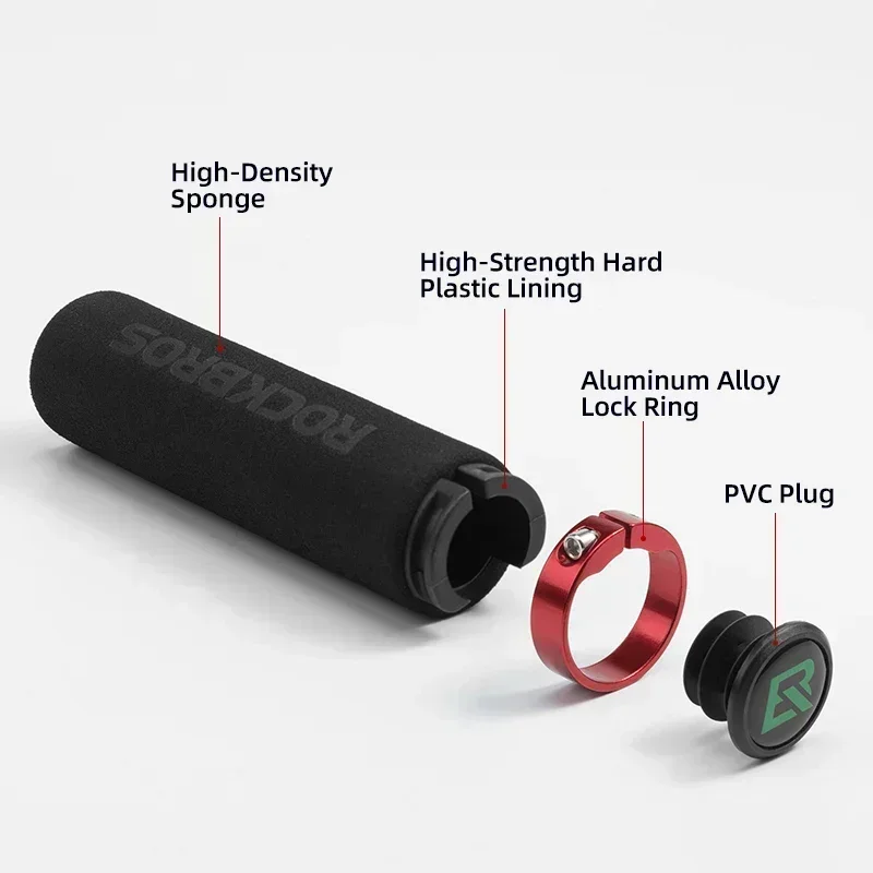 ROCKBROS Sponge MTB Grips With Dust Plug Ultralight Bicycle Handlebar Cover Anti-skid Cozy Bike Handle Alloy Cycling Accessories