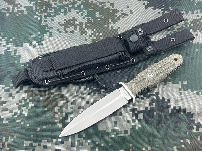 Squisito coltello dritto a doppio taglio, coltello tattico con manico Mikta, coltello da sopravvivenza da combattimento speciale multifunzionale