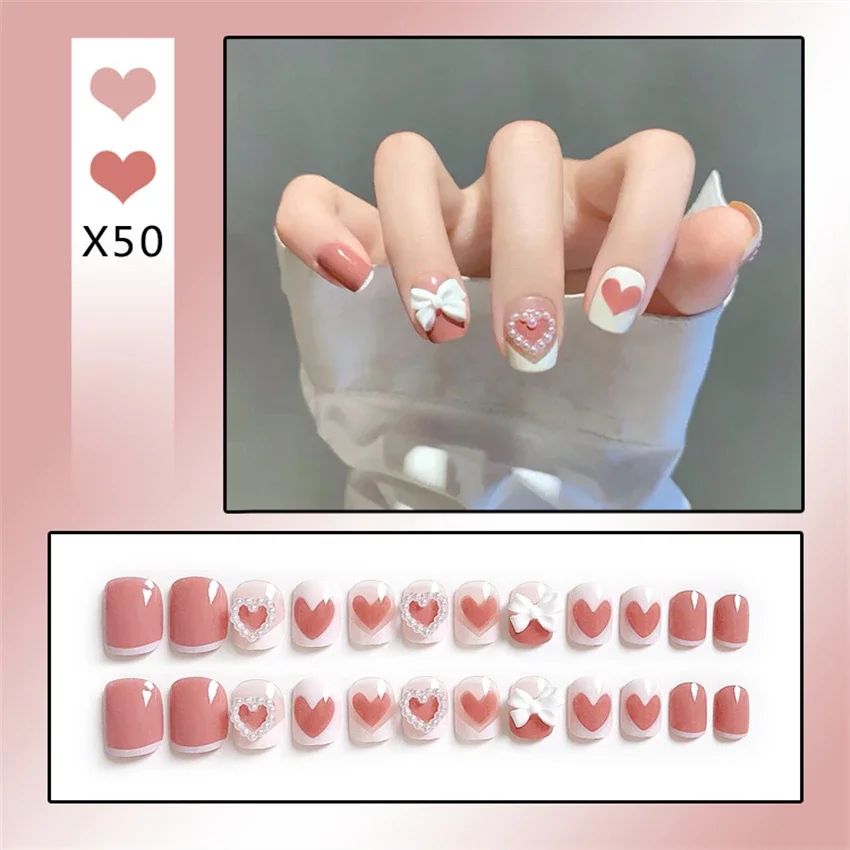 

24Pcs/Set French Handmade Wearing False Nails Butterfly Glitter Fake Nail Art Full Coverage Removable Artificial Press on Nail